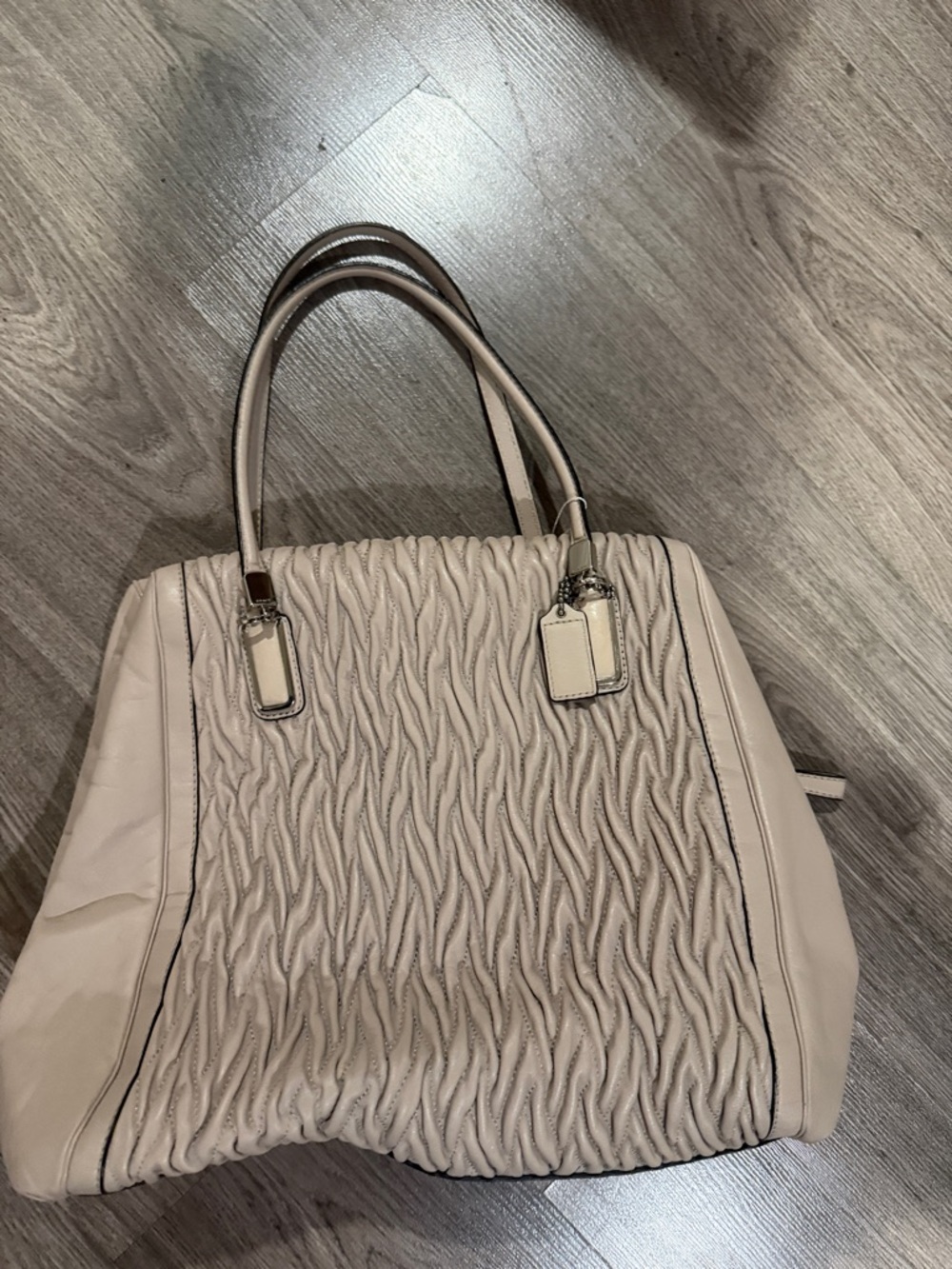 Women's Beige Ruched Tote Bag